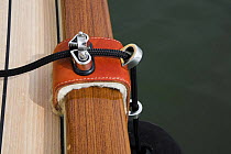 Detail of a fender cushion aboard a cruising yacht at Rhode Island, USA.