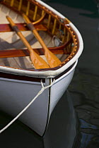 Wooden tender moored at the Newport Wooden Boat Show, Rhode Island.
