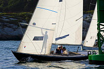 Local fleet of Shields evening racing in Newport, Rhode Island, USA.