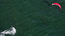 Aerial view of a kite boarder during the Hobie 16 Nationals, Narragansett, Rhode Island, USA.