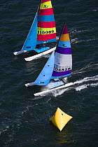 Rounding the mark while racing during the Hobie 16 Nationals, Narragansett, Rhode Island, USA. September 2006.