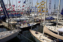 Sailboats docked for the annual Newport Boat Show, Rhode Island, USA. September 2006.