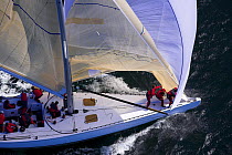 12m yachts racing downwind under spinnaker in the 2006 12 Metre North American Championships, Newport, Rhode Island, USA.