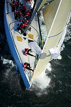Aerial view of a 12m yacht racing in the 2006 12 Metre North American Championships, Newport, Rhode Island, USA.