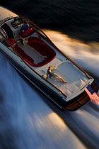 Hinckley T38R speedboat travelling fast, Rhode Island, USA.