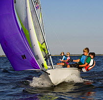 Children Vanguard RS dinghy sailing, Charleston, South Carolina, USA.