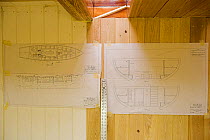 Blue prints to tall ship "Spirit of South Carolina" while being worked on in Charleston, South Carolina, September 2006.