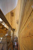 The hull of tall ship "Spirit of South Carolina" is being sanded and prepped for paint in a boat yard in Charleston, South Carolina, September 2006.
