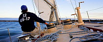 Aboard 12m Weatherly in Narragansett Bay, Newport, Rhode Island, USA. October 2006.