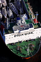 Dockwise yacht transport ship loading in Newport, Rhode Island, USA. Fall 2006.