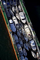 Dockwise yacht transport ship loading in Newport, Rhode Island, USA. Autumn 2006. Property Released.