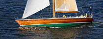 The wooden hulled Van Ki Pass sailing in Newport, Rhode Island, USA. October, 2006.