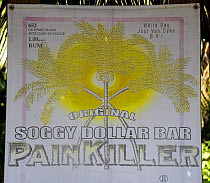 A canvas sign for the Soggy Dollar bar, Joss Van Dyke, British Virgin Islands, Caribbean. December 2006.