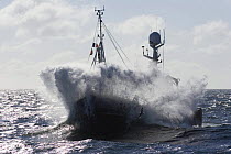 Seaspray breaking over the bow of a fishing vessel. June 2007.