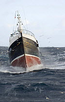 Deep sea fishing vessel heaving in a heavy seas. September 2007.