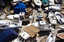 Many boats on dry land in the town of Dubrovnik, Croatia.