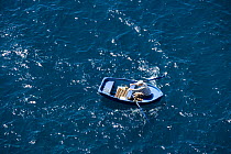 Aerial view of a man rowing a small boat, Dubrovnik, Croatia.