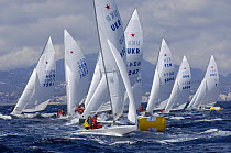 Star Class, "UKR820" with Yevgen Avksentiev and Mykola Shapovalov lead the pack at the offset mark in race 6 during the Princess Sofia Regatta, Olympic Classes and Dragons Racing in Palma Majorca, Spa...