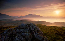Dawn over Scafell and Eskdale. from Bleatarn Fell Cumbria. UK Lake District NP.