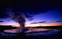 Great Fountain Geyser after sunset, Yellowstone National Park, Wyoming, USA
