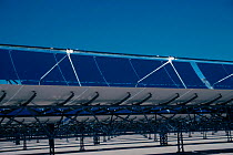 Solar panels heat water to drive turbines. Harper dry lake California USA