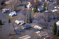 Aerial view of flooded town Grand Forks North Dakota USA Apr-97