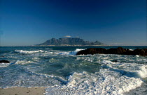 Table Mountain seen from Bloubergstrand at dawn Summer Cape Town South Africa