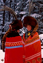 Red panda fur hats worn by Yi people in winter (ethnic minority) Lijiang, Yunnan, China