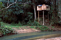 Tourist cabin overlooks river in Elephant reserve. Xishuangbanna, Yunnan, China