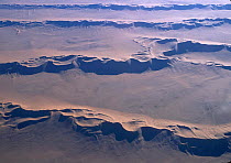 Aerial view of linear sand dunes. Skeleton coast Namibia