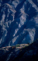 Tibetan village on side of mountain Yunnan, China