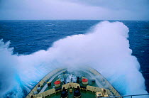 Waves breaking over bow in rough seas Southern Indian Ocean (Russian ice breaker ship)