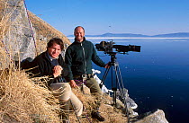 Producer Alastair Fothergill and camerman Simon King on location for BBC Blue Planet series, Talan, Sea of Okutsk, Eastern Russia 2002