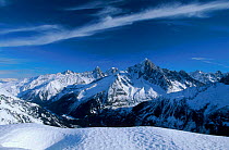 Mountain landscape with snow Aiguille Verte from Le Brevent Alps France