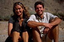 Steve Leonard and Saba Douglas-Hamilton on location in Hoanib river Namibia Africa. 2001