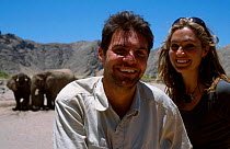 Steve Leonard and Saba Douglas-Hamilton with elephants Hoanib river Namibia Africa